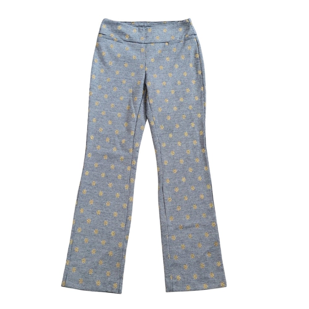 New York & Company Houndstooth Gold Polka Dot Flare Pants Black White Small